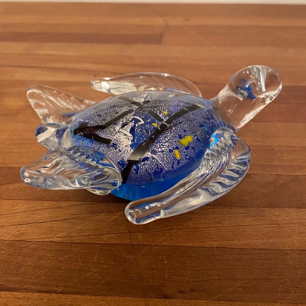 Sea Turtle Figurine, Blown Glass Art Paperweight - Picture 2 of 6